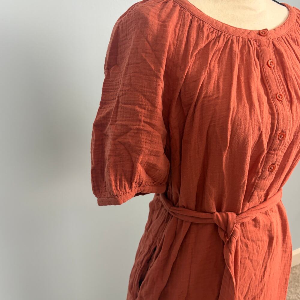 a.n.a Terracotta Gauze Midi Dress NWT Small Boho Puff Sleeve Pockets sz S - Picture 6 of 10